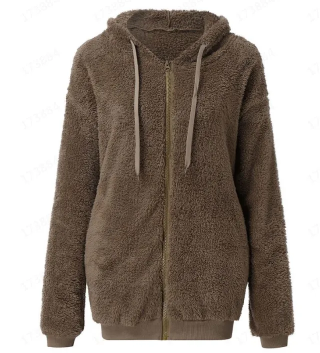 Women's Long Sleeve Sweatshirt Fleece Jacket Khaki - Shop at LoveMi
