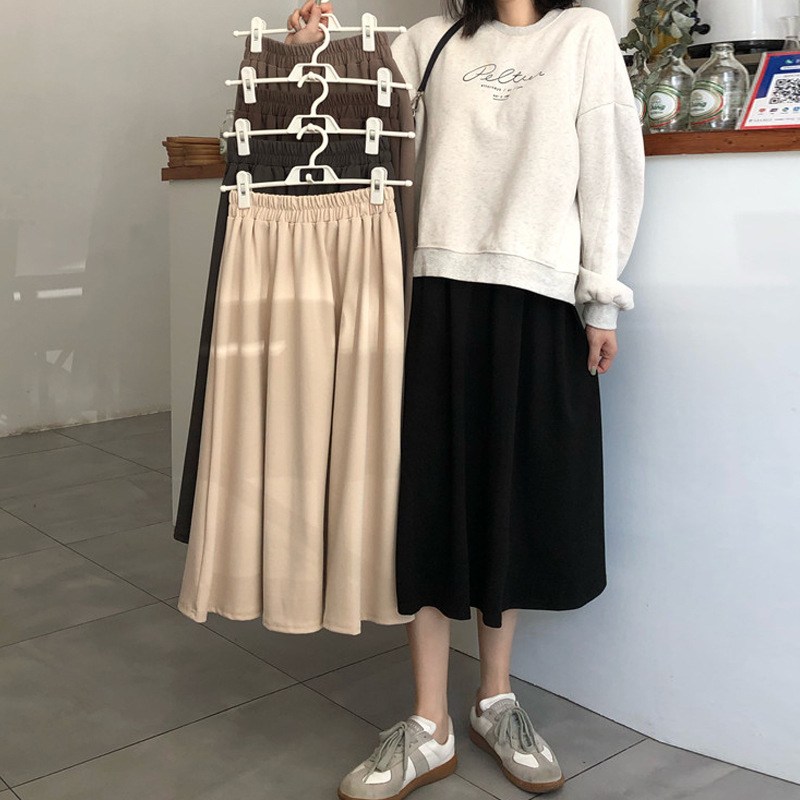 High waist mid-length A-line skirt all-match skirt