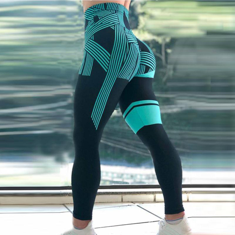 Digital printed striped four-way stretch yoga pants