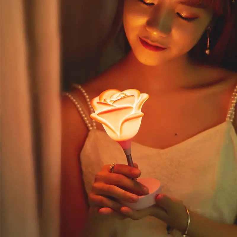 Touch rose usb night light bedroom silicone led