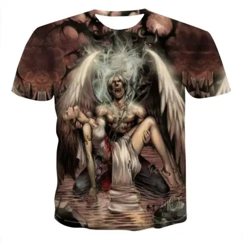 T-Shirts Casual Tee-Tops Short-Sleeve Skull Fashion Streetwear Male O-Neck
