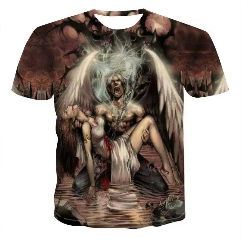 T-Shirts Casual Tee-Tops Short-Sleeve Skull Fashion Streetwear Male O-Neck