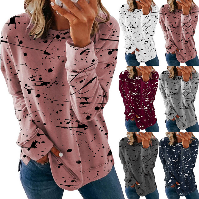 Graffiti print loose long sleeve T-shirt