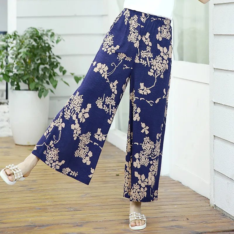 Elastic Waist Mother Wide Leg Pants Floral Pants - 7 Style