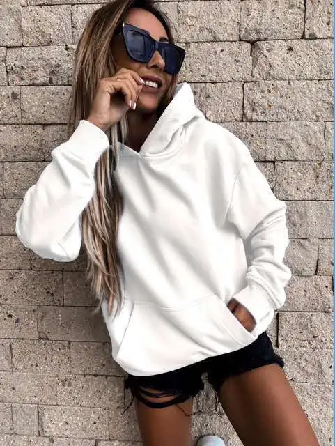 European and American long-sleeved solid color pullover sweater - White