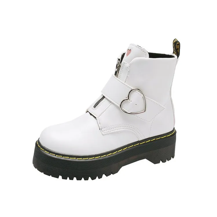 Women's short boots British style Martin boots - White