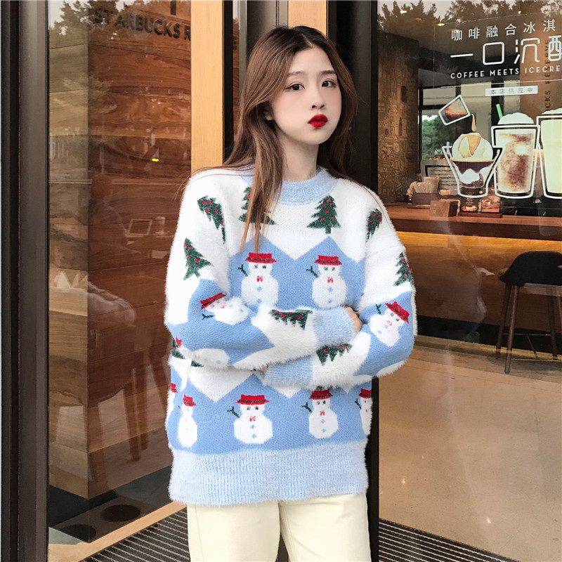 Christmas tree snowman pullover sweater