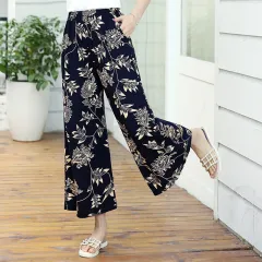 Elastic Waist Mother Wide Leg Pants Floral Pants - 1 Style - View 1