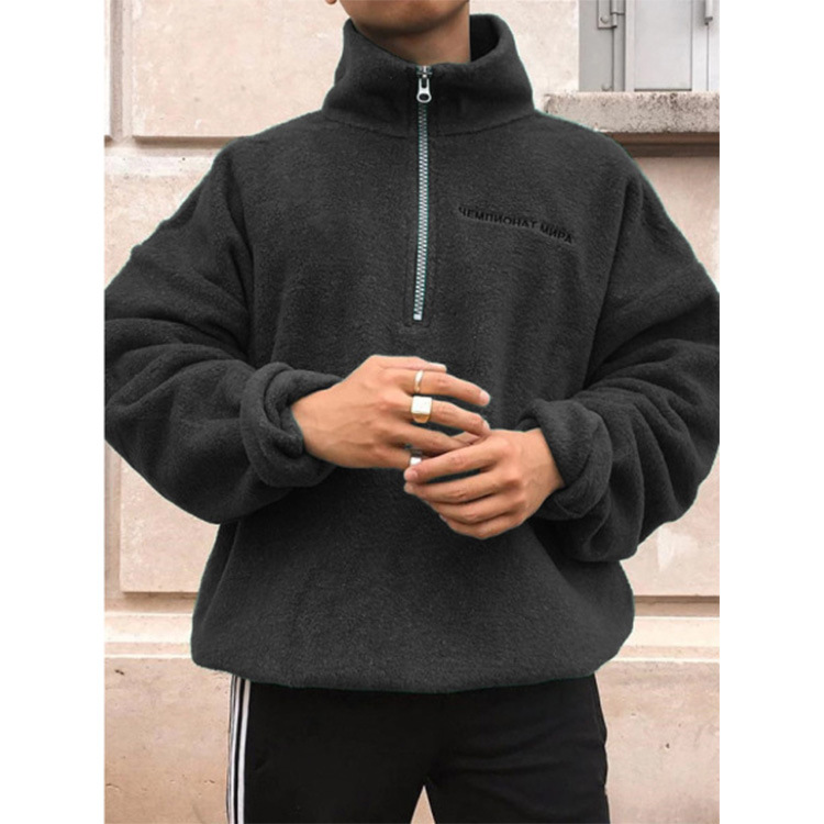 Trendy men's 1/4 zipper plush men's sweater