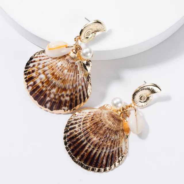 Shell earrings female fashion personalit Brown And White - Shop at LoveMi