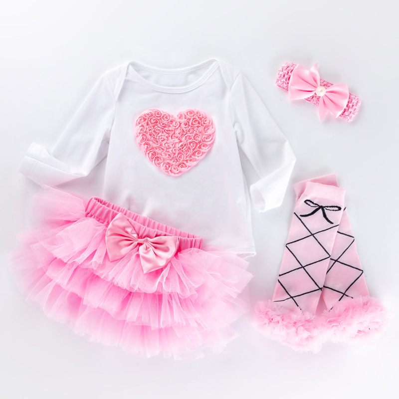 Spring and Autumn Baby Long Sleeve Pink Skirt Set