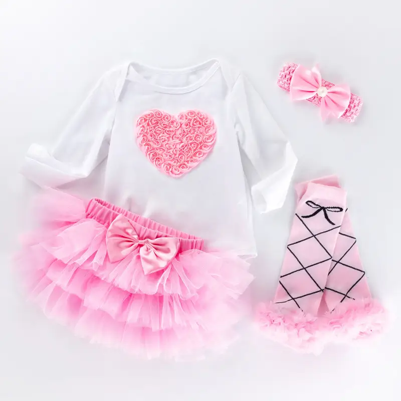 Spring and Autumn Baby Long Sleeve Pink Skirt Set