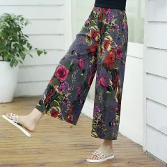 Elastic Waist Mother Wide Leg Pants Floral Pants - 8 Style - View 1