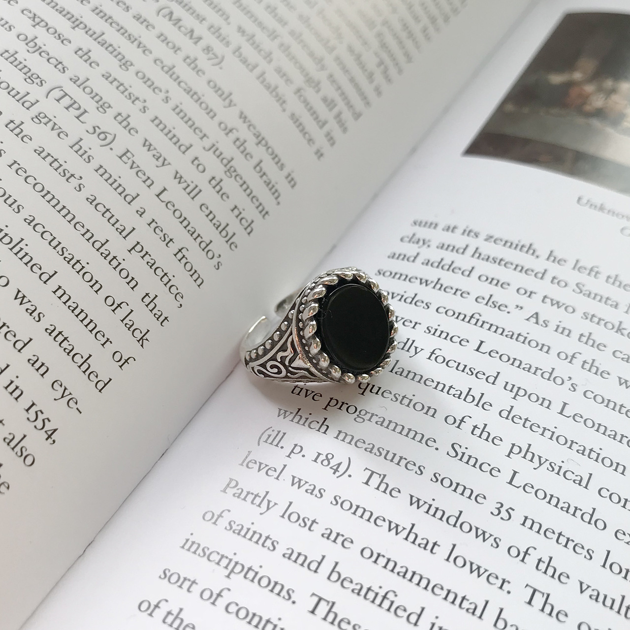 S925 sterling silver old personality black agate ring