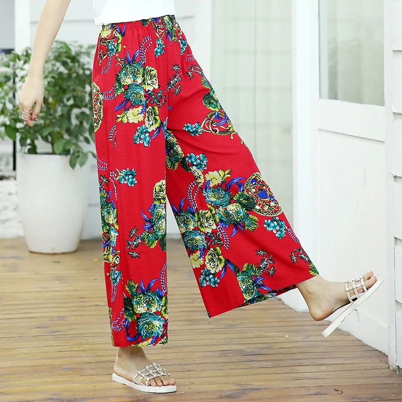 Elastic Waist Mother Wide Leg Pants Floral Pants - 14 Style