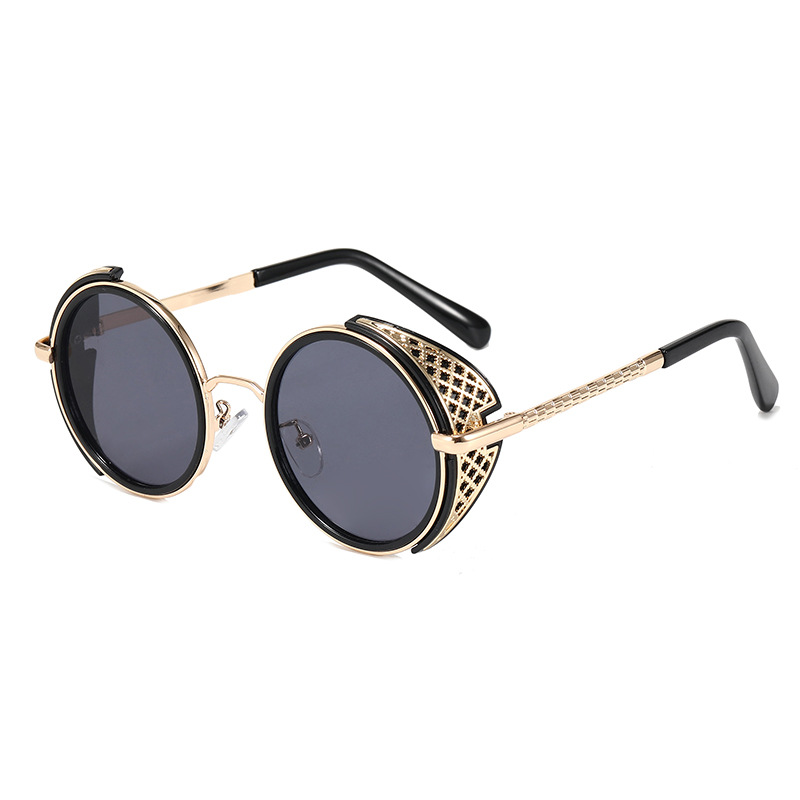 European and American retro oval sunglasses Black Gold Grey - Shop at LoveMi