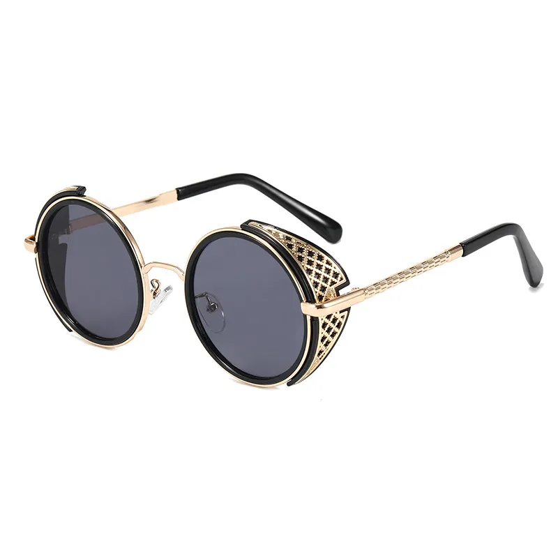 European and American retro oval sunglasses - Black Gold Grey