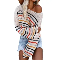 Colourful striped sweater women autumn - Shallow Apricot - View 1