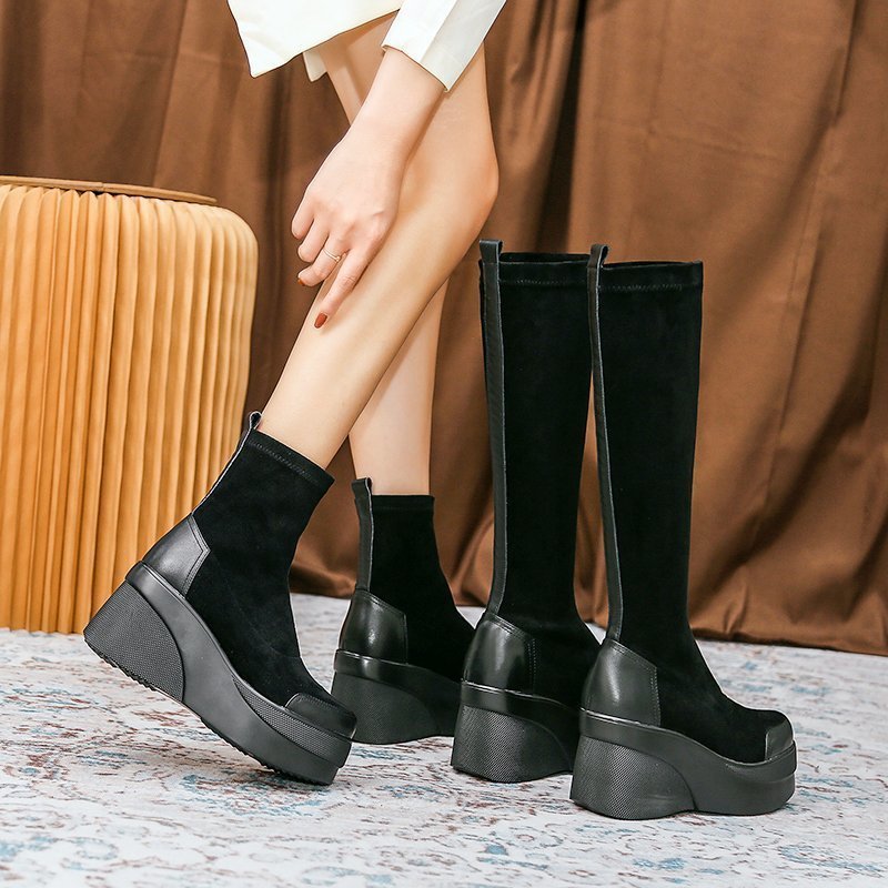 High-heeled wedge-heeled waterproof and warm cotton boots