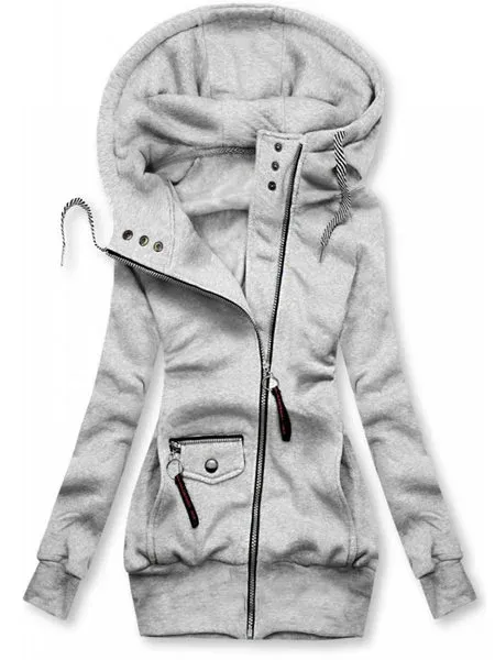 Autumn and winter stitching drawstring hooded slim coat White - Shop at LoveMi