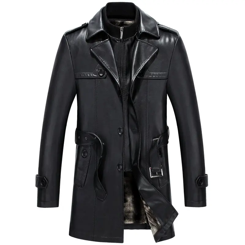 Leather men's mid-length sheepskin suit