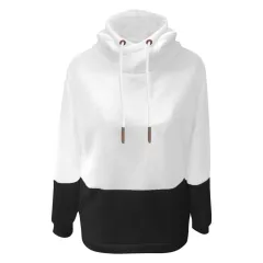 Solid color stitching and fleece hooded sweater - Black - View 1