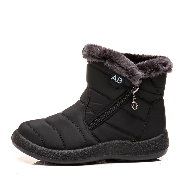 Women's snow boots side zipper waterproof cloth Black - Shop at LoveMi