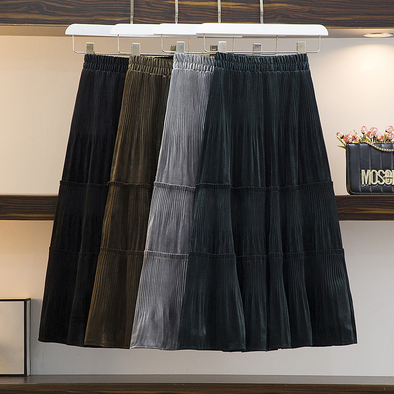 Velvet pleated skirt fashion is thin a-line cake skirt