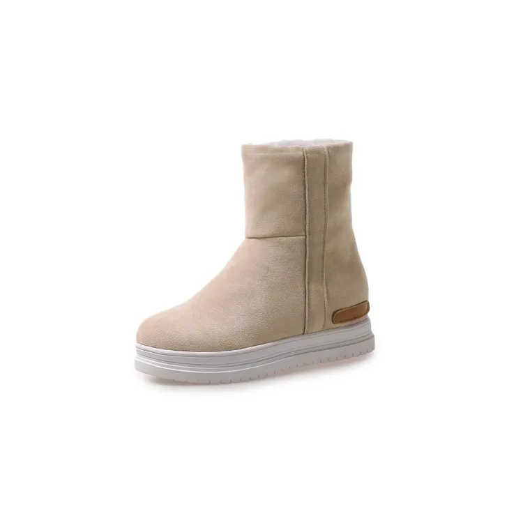 Simple all-match slope with thick fur platform snow boots - Apricot