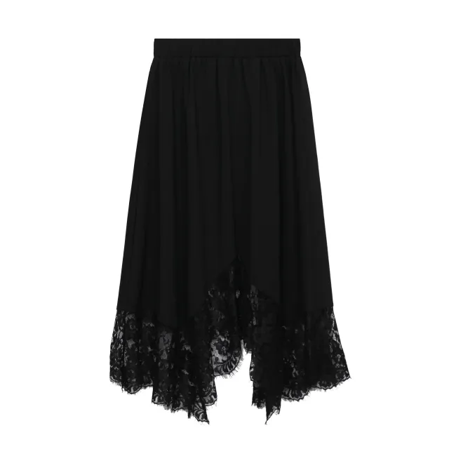 Slim fit hip covering lace stitching A line skirt skirt Black - Shop at LoveMi