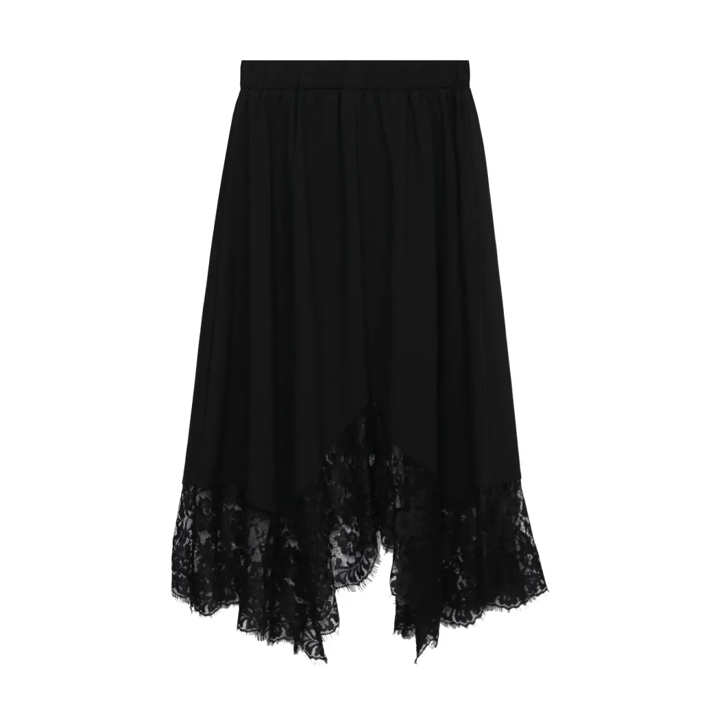 Slim-fit hip-covering lace stitching A-line skirt skirt - Black