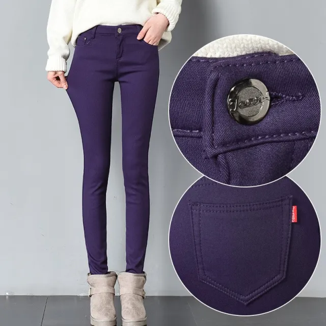 Thick pencil outer wear denim and long plus velvet boots Purple - Shop at LoveMi