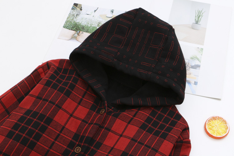 H5 plus size women's autumn and winter new fat sister mm plus velvet plaid double yarn hooded lining