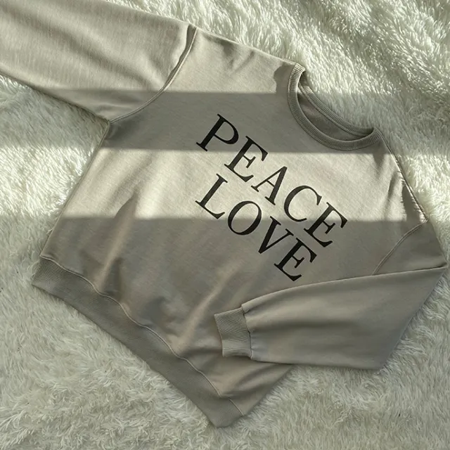 Autumn and winter thick inner sanding peace love loose sweater Gray Green - Shop at LoveMi