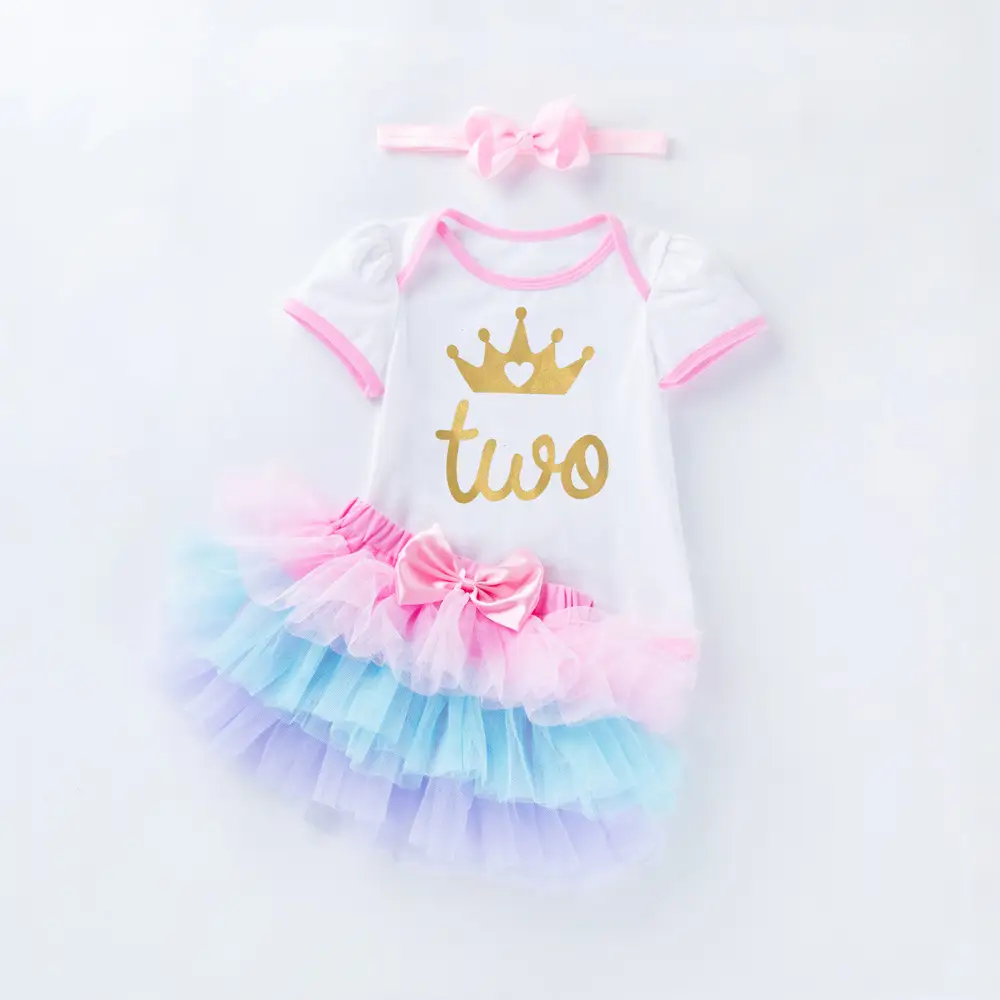 Baby Short Sleeve Romper Mesh Color Skirt