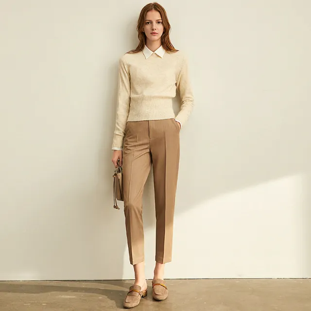 Autumn and winter line carved pants nine point professional casual pants Khaki - Shop at LoveMi