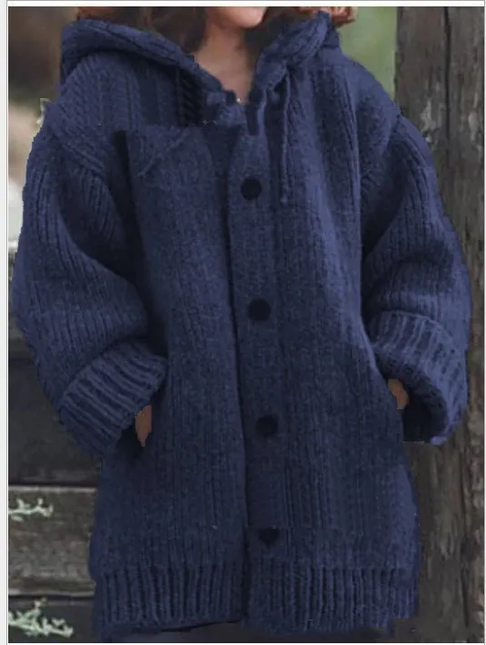 Mid length sweater new cardigan hooded jacket Blue - Shop at LoveMi
