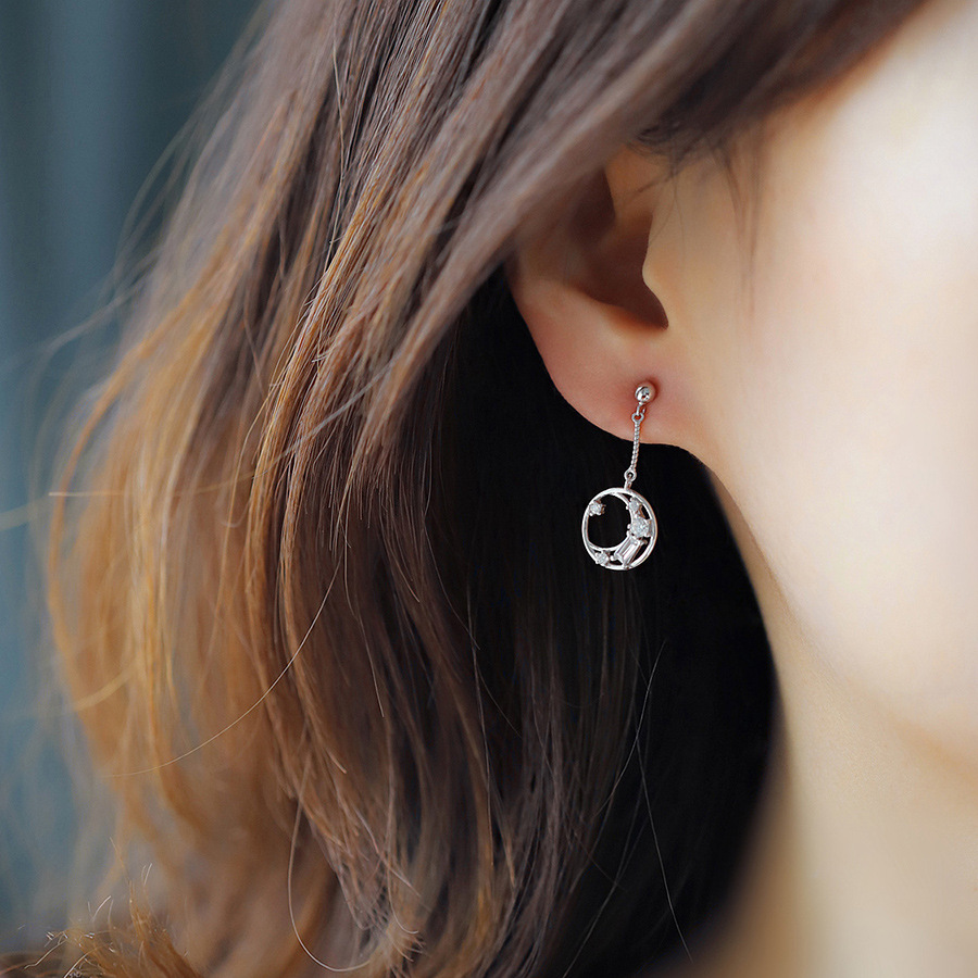 Gold hollow zircon star moon earrings women