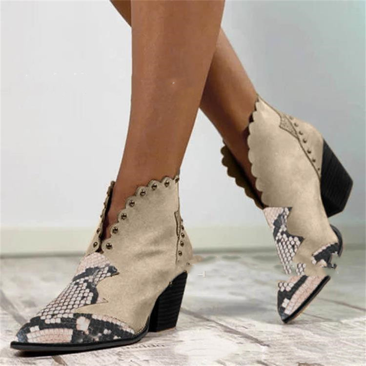 European and American new pointed thick heel short boots White - Shop at LoveMi