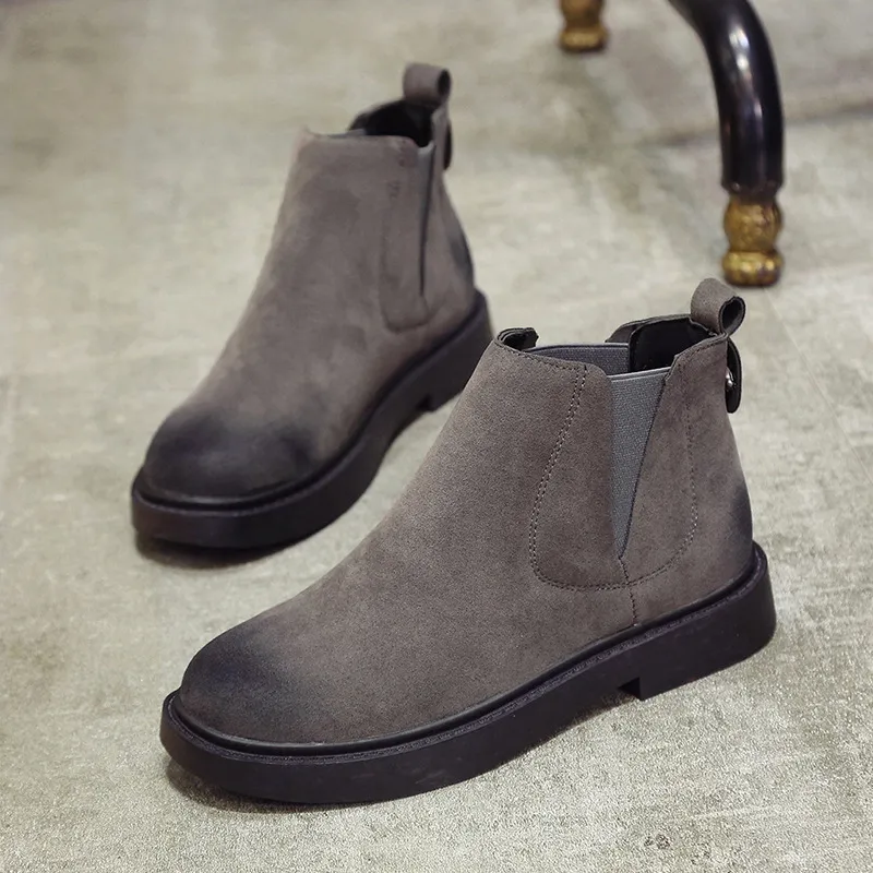 Autumn and winter new fashion retro frosted short boots women boots - Grey
