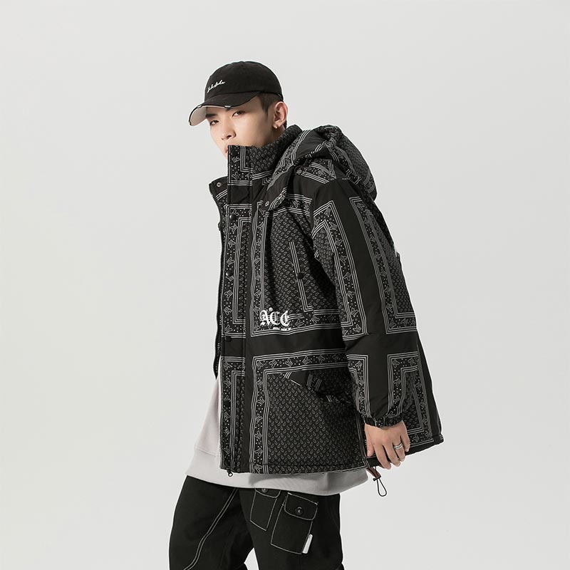 Winter letter print warm loose hooded cotton jacket