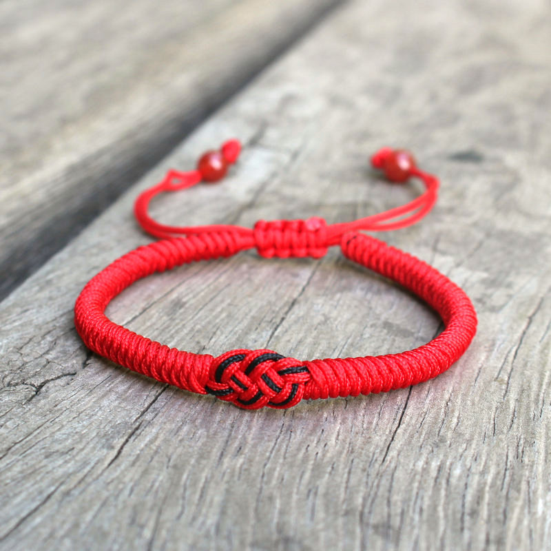 Red rope bracelet hand-woven adjustable diamond knot