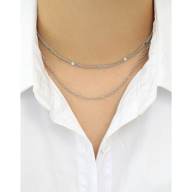 Korean Double Chain S925 Sterling Silver Necklace