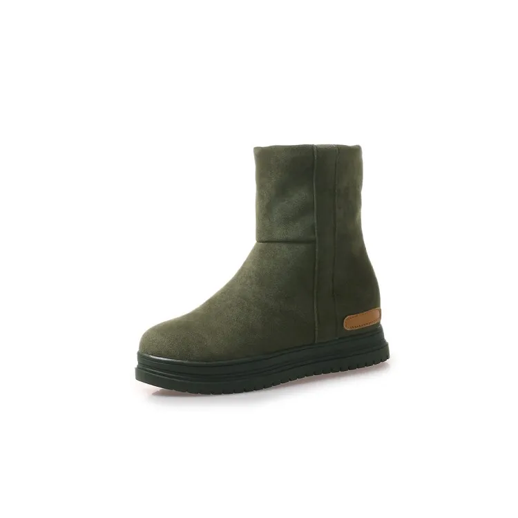 Simple all-match slope with thick fur platform snow boots - Green