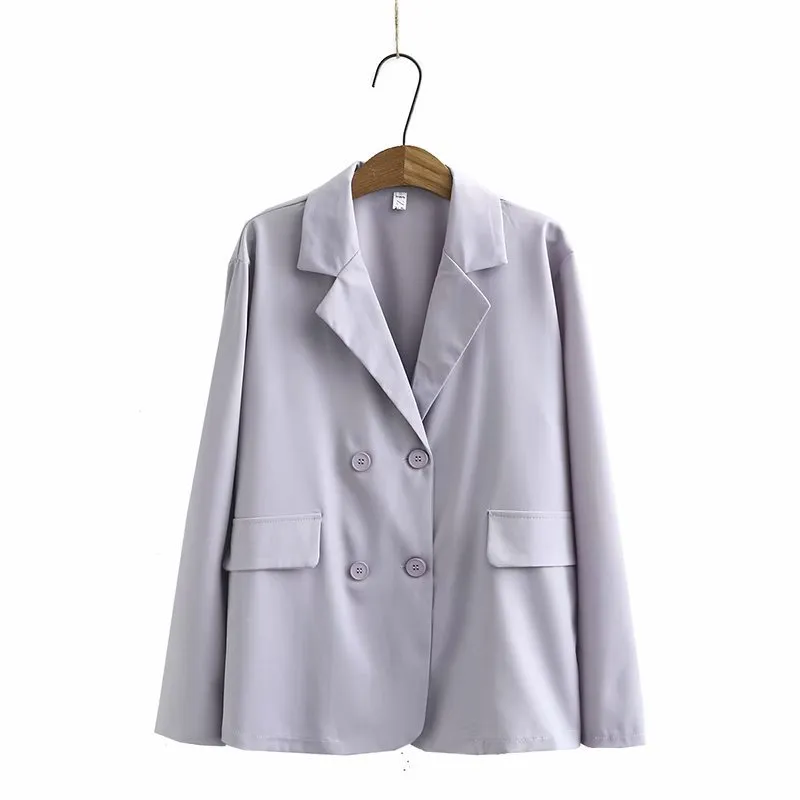 New Korean style loose drape mid-length casual suit jacket - Purple