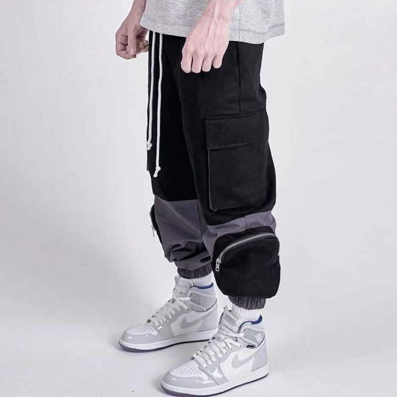 Color block multi-pocket functional pants