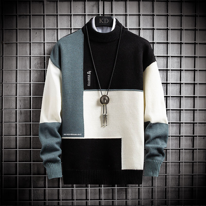 Men's round neck color block pullover sweater