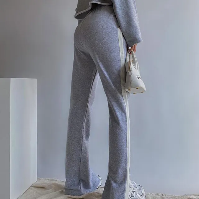 Pants high waist split trousers loose straight leg pants casual pants Grey - Shop at LoveMi