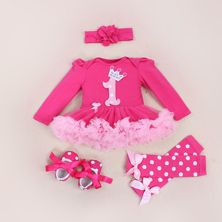 Infant Long Sleeve Cartoon Jumpsuit Baby Holiday Rose Pink Yarn Dress New Children's Romper Dress Wholesale
