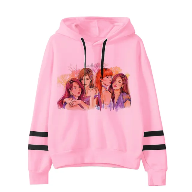 Customized parallel bars sweater with printed hood 3 Pink - Shop at LoveMi